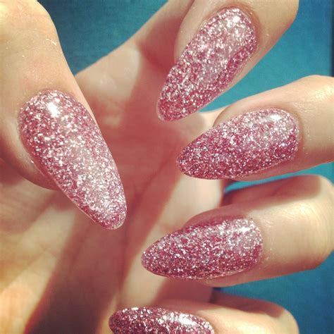 pink glitter almond nails|neon pink nails with glitter.